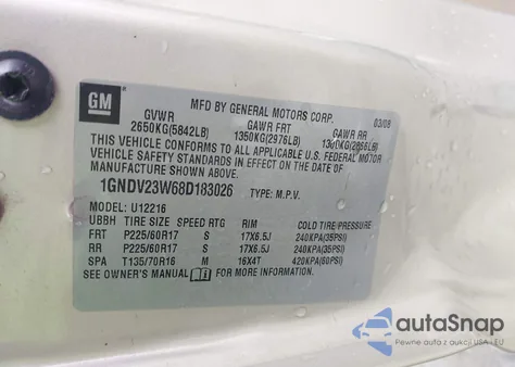 2008 Chevrolet Uplander Ls from USA, damaged, VIN 1GNDV23W68D183026